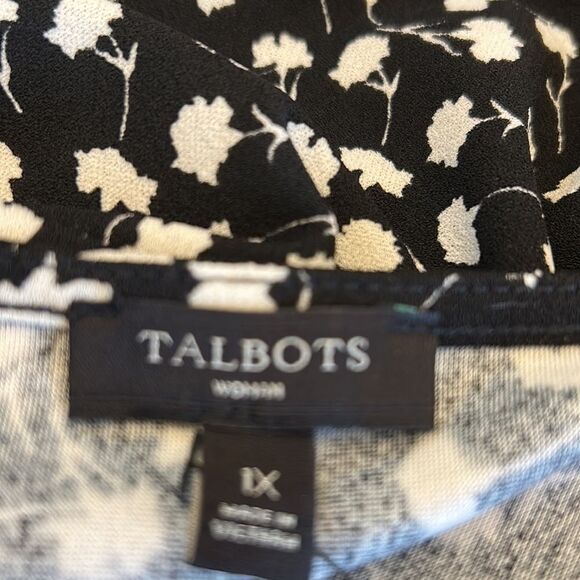 Talbots black white patterned short sleeve blouse Size 1X New - Picture 9 of 11